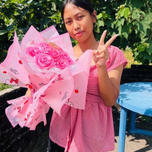 Pink Ribbon Bouquet – Elegant Handmade Flower Bouquet